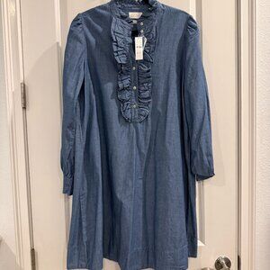J. Crew Chambray short dress with ruffle bib detail